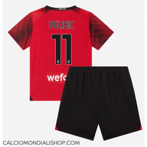 Maglie da calcio AC Milan Christian Pulisic #11 Prima Maglia Bambino 2023-24 Manica Corta (+ Pantaloni corti)